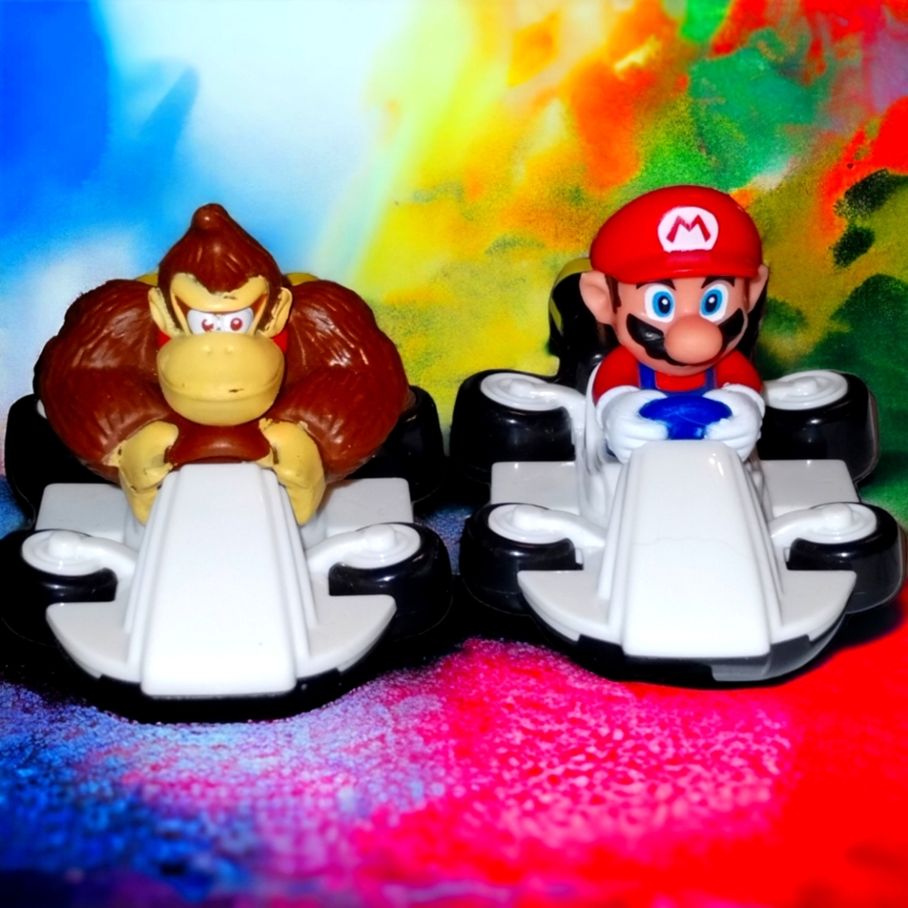 Vintage Mario kart and donkey Kong racing cars